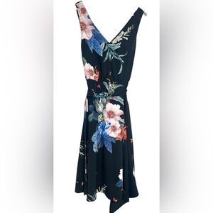 Ted Baker Trinni Jamboree Midi Floral V-Neck Dress Belted Flare Hem Size 2